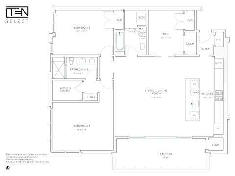 Floor plan for 2 beds, 2 baths, 1474 sqft